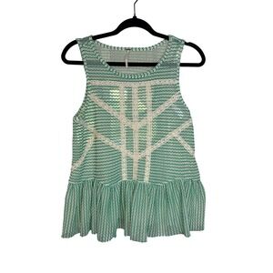 Free‎ People Green Chevron Lace Peplum Tank Top Open Back Small